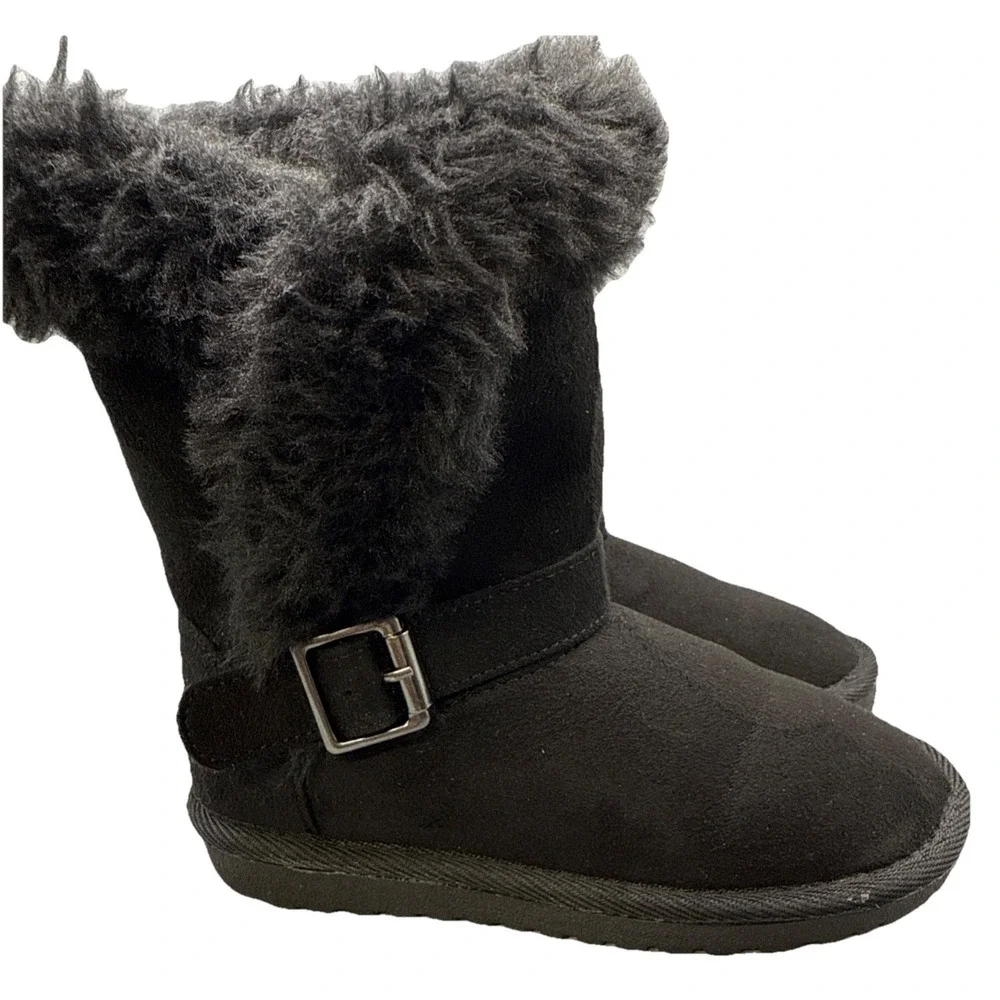THE CHILDREN'S PLACE Black Suede W/Faux Fur & buckle Boots Size 11 toddler‎